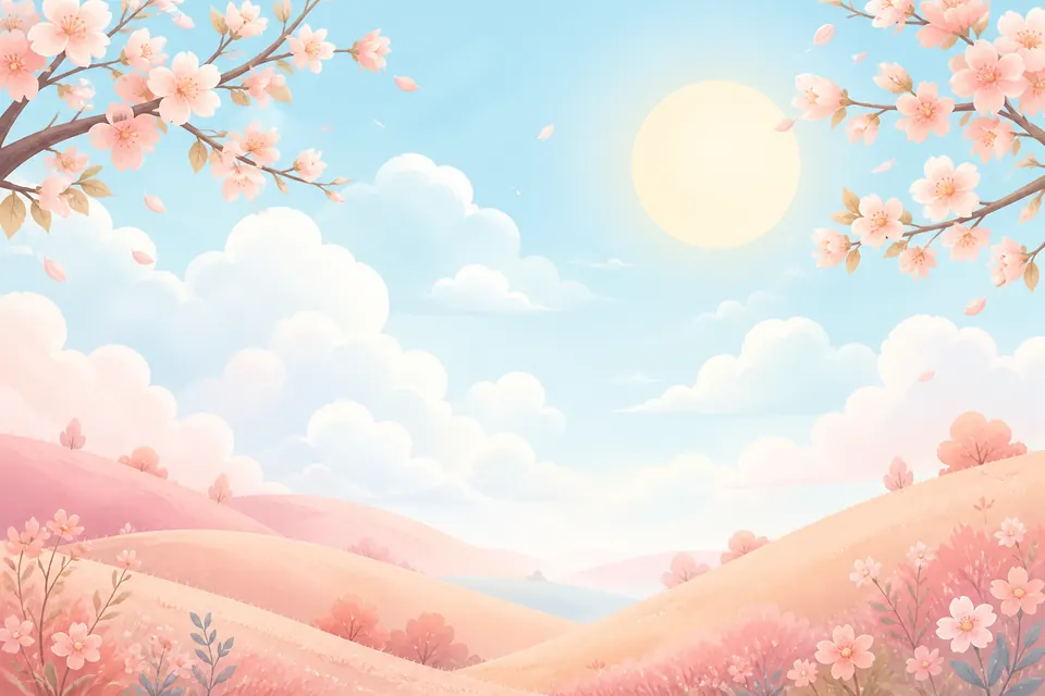 Ilustración pastel de nubes y colinas